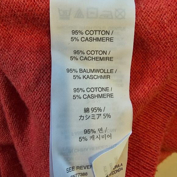 J Crew Men's Sweater XLT Orange Red Cotton Cashmere Blend V Neck Classic Preppy - Picture 4 of 7